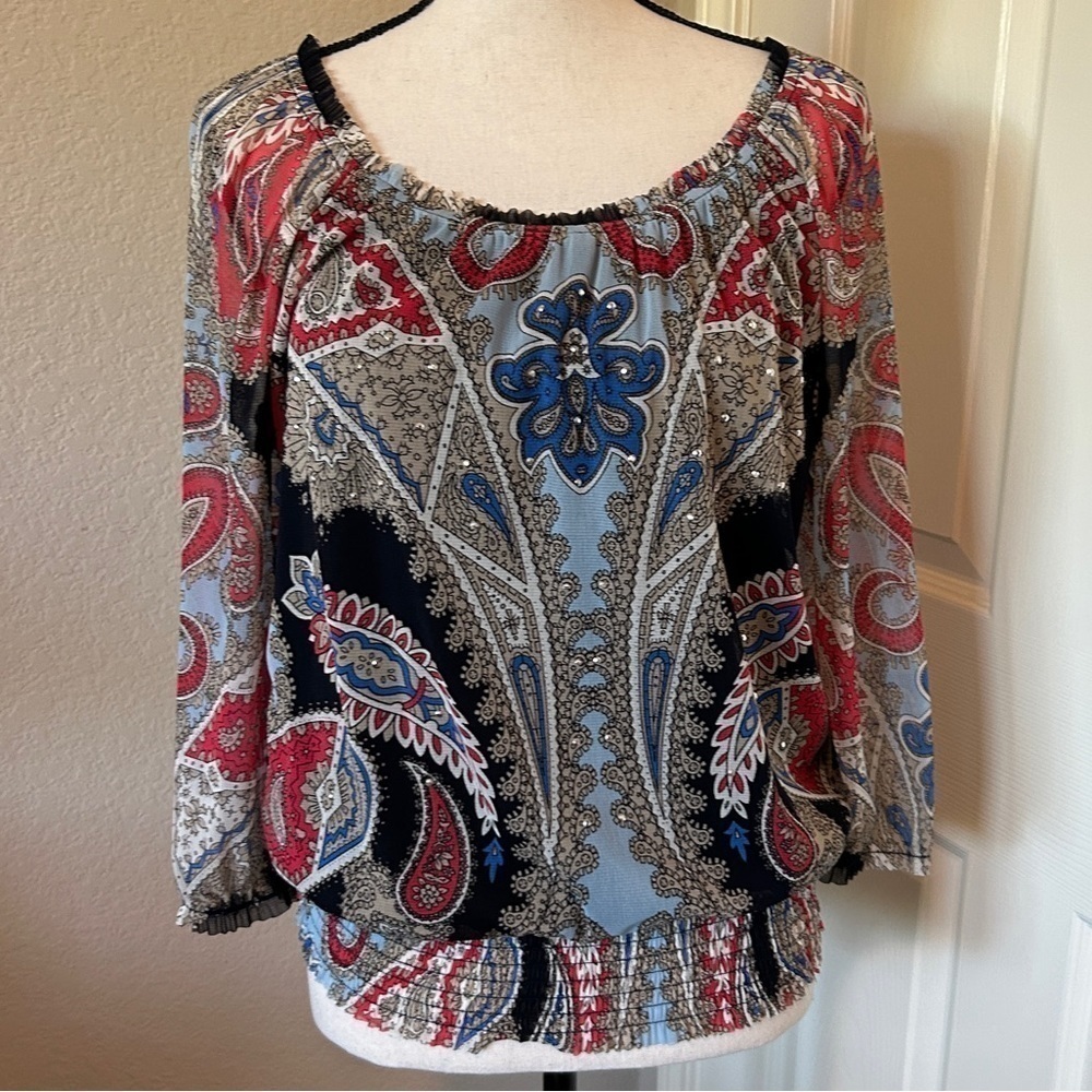INC Paisley Studded Blouse Size Medium